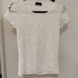 Brittany Black Pale Yellow Sequin Lace Top Layered Size S